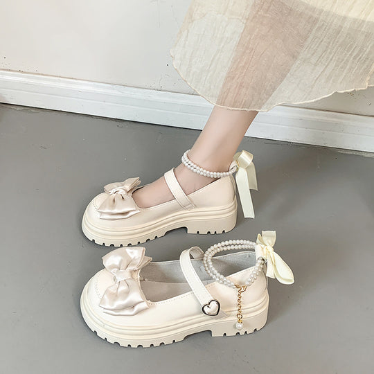 Damen modische Mary Jane Schuhe mit Schleifen- und Perlenakzenten EB