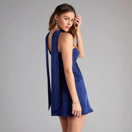 Damen Strapless Minikleid mit gerafftem Oberteil EB