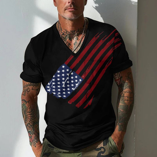 Herren V-Ausschnitt T-Shirt mit kreativem Flaggenmotiv EB