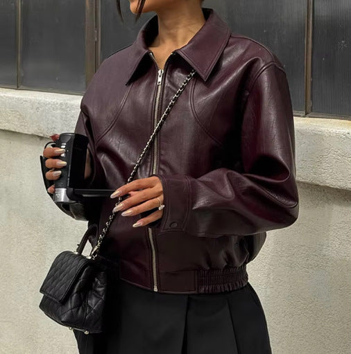 Damen Kunstlederjacke mit auffälliger Schnittführung EB