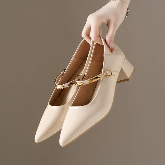 Damen Elegante Blockabsatz-Pumps mit glänzender Kette EB