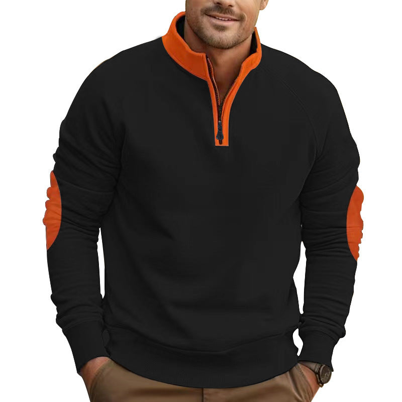 Herren sportlicher Pullover mit Viertelreißverschluss und stylischen Kontrastärmel EB