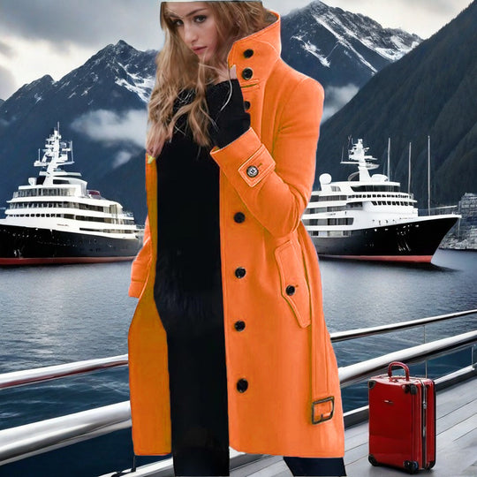 Damen eleganter Trenchcoat mit hohem Kragen und doppelter Knopfleiste EB