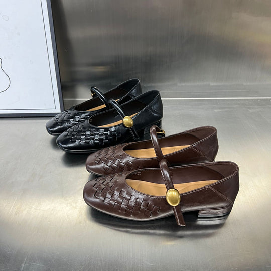 Damen Ballerinas mit modischem Flechtmuster und dekorativem Riemen EB