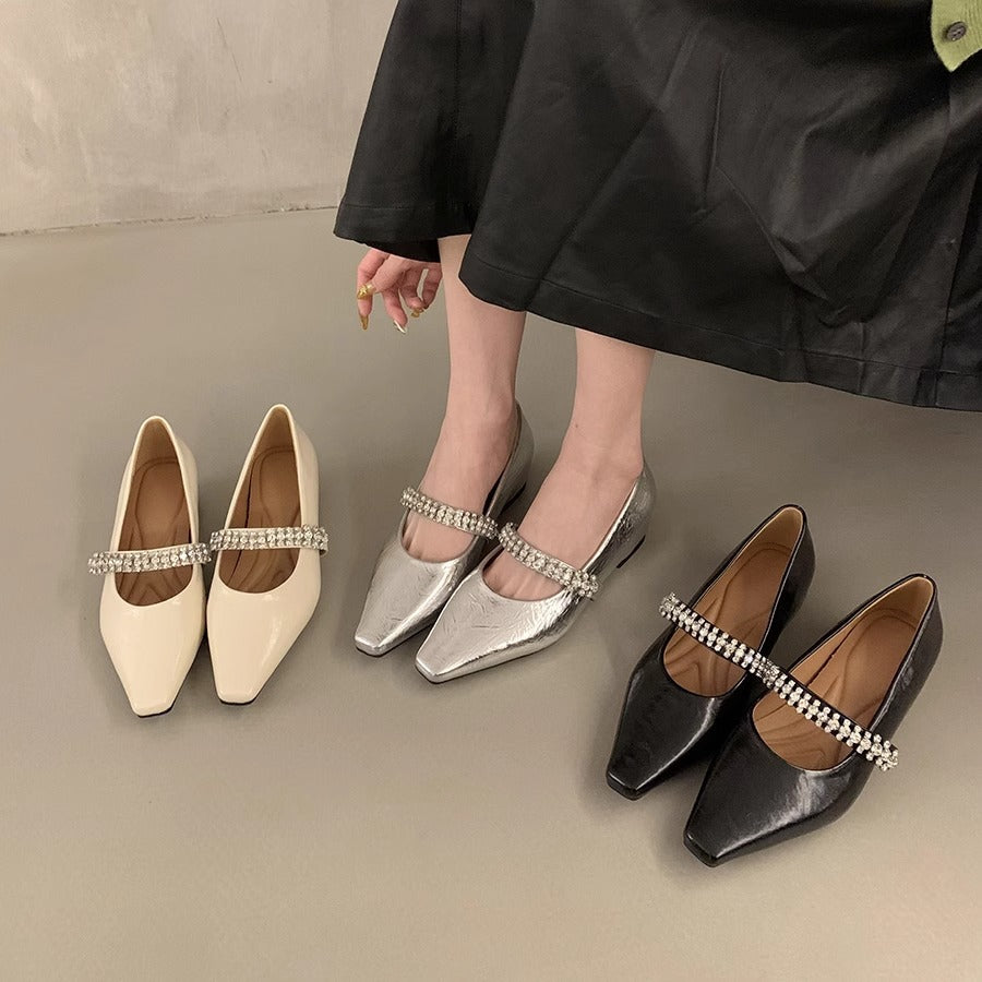 Damen elegante Ballerinas mit dekorativem Strassriemen EB