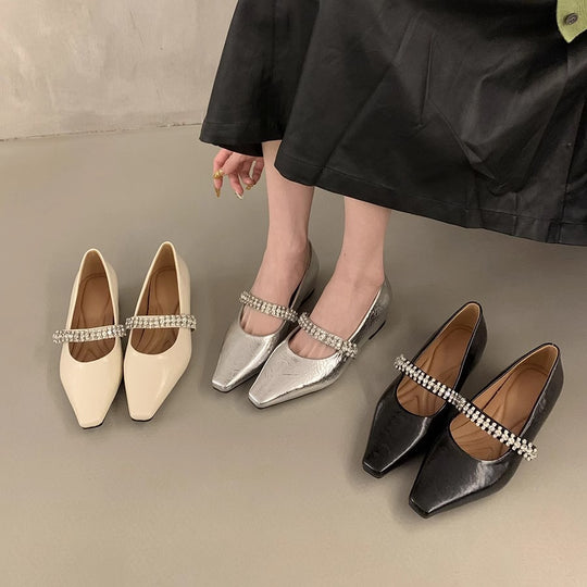 Damen elegante Ballerinas mit dekorativem Strassriemen EB