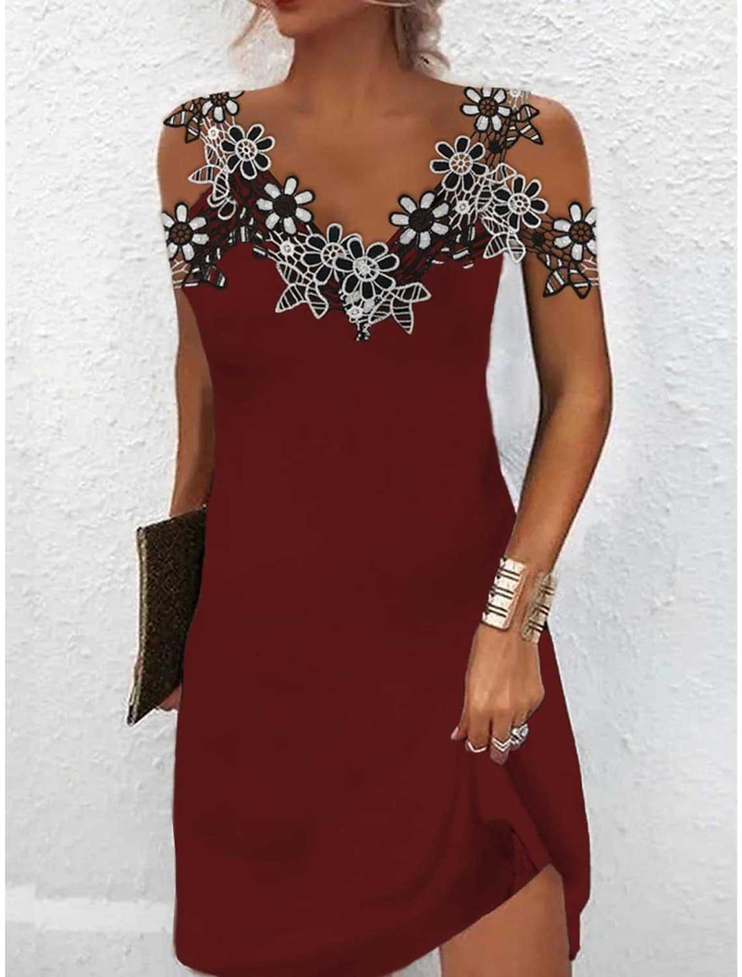 Damen Elegantes Kleid mit Spitzenbesatz EB