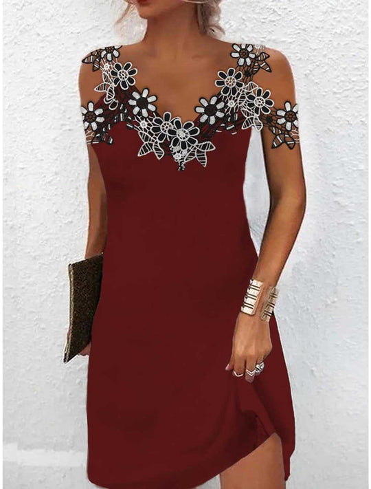 Damen Elegantes Kleid mit Spitzenbesatz EB