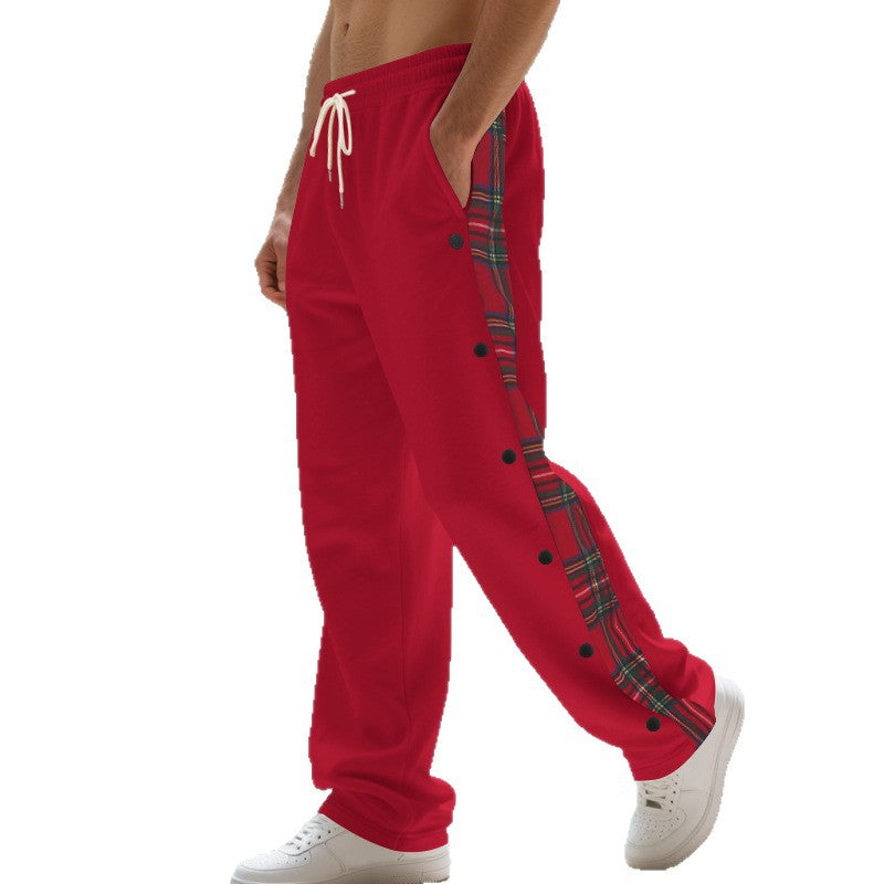 Herren Relaxed-Fit Jogginghose mit Druckknopf-Seitenschlitz und Karopaneel EB