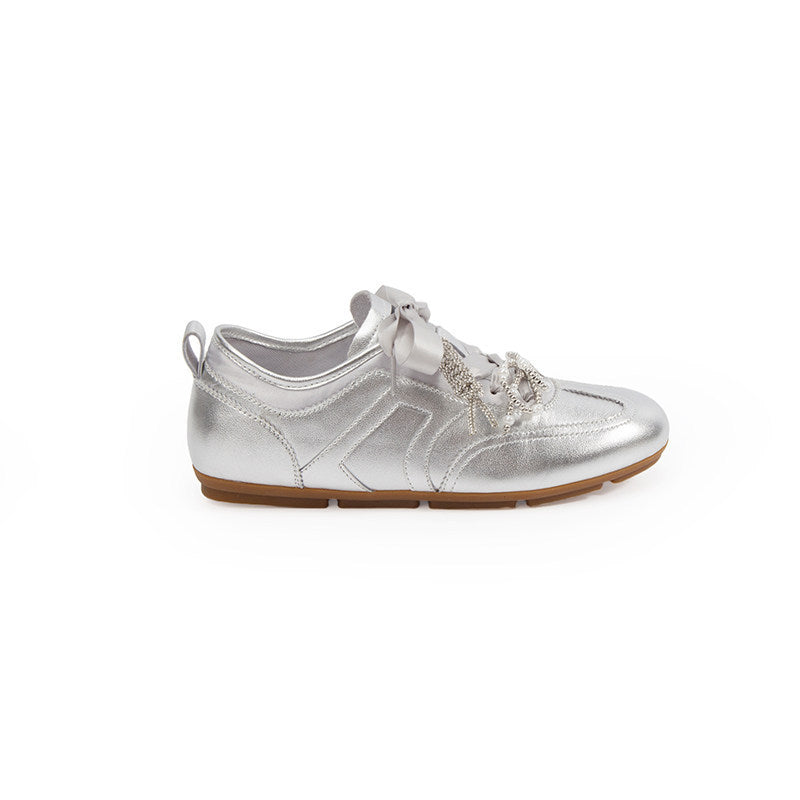 Damen Modische Sneakers aus metallischem Leder mit angesagtem Schleifenakzent EB