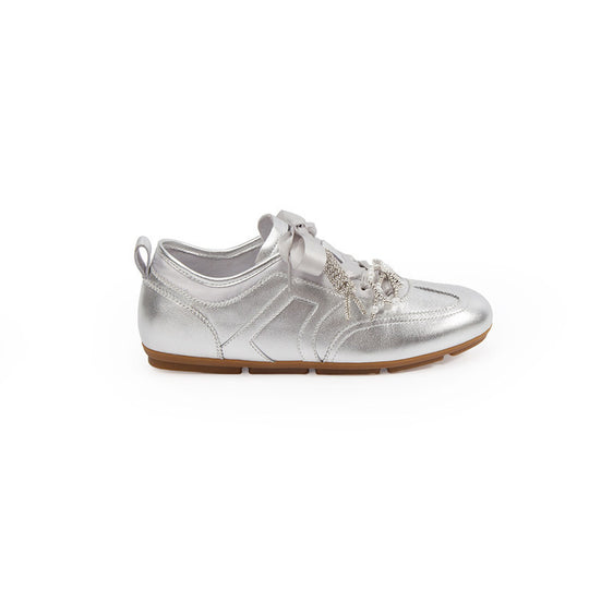 Damen Modische Sneakers aus metallischem Leder mit angesagtem Schleifenakzent EB