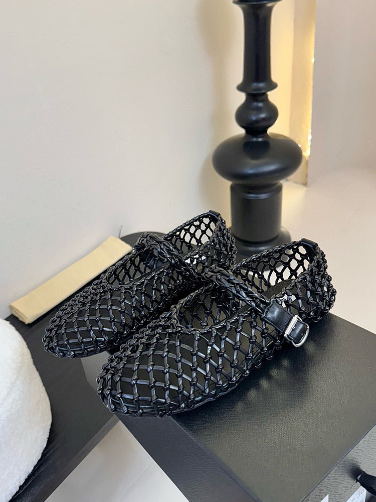 Damen Netz-Ballerinas mit verstellbarem Riemen und modischem Design EB
