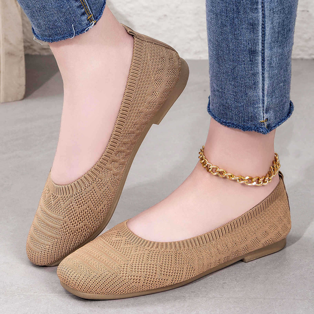 Damen nan gestrickte Ballerina-Slip-On Komfortballerina mit nahtlosem Sockeneinstieg und flexibler Leichtsohle EB