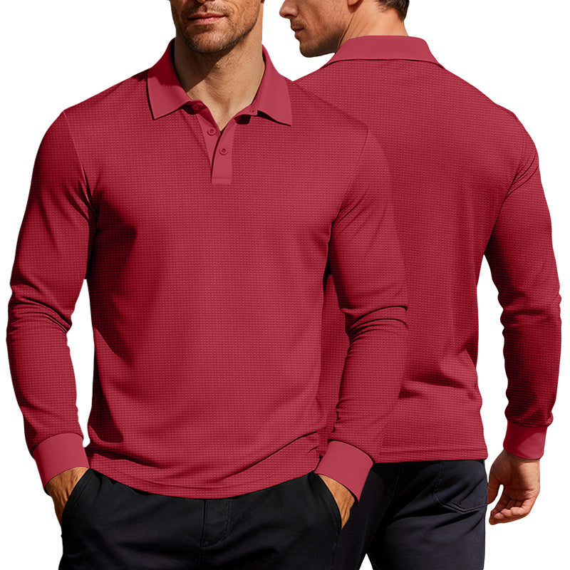 Herren nan Langarm-Poloshirt aus Waffelstrick mit schmaler Passform verdeckter Knopfleiste und Hemdkragen EB