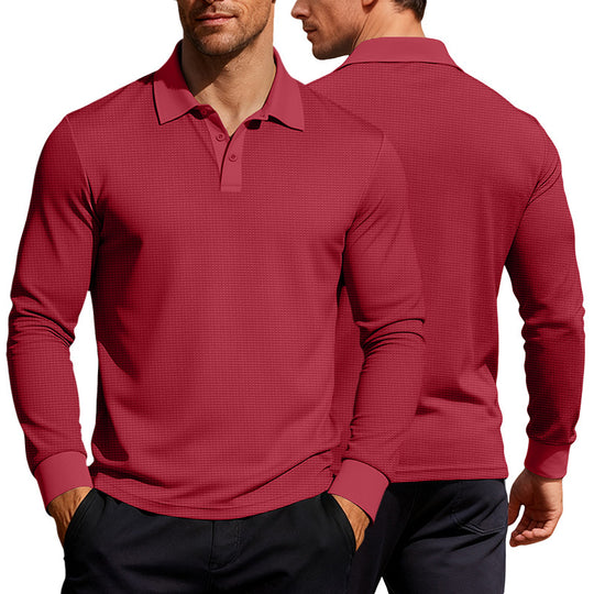 Herren nan Langarm-Poloshirt aus Waffelstrick mit schmaler Passform verdeckter Knopfleiste und Hemdkragen EB