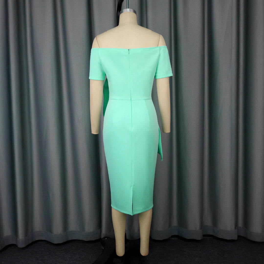 Damen figurbetontes Cocktailkleid mit asymmetrischem Rüschendesign EB