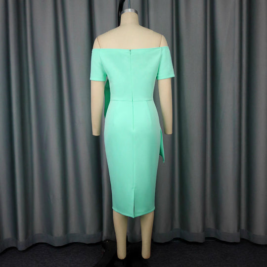 Damen figurbetontes Cocktailkleid mit asymmetrischem Rüschendesign EB