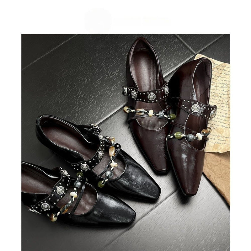 Damen elegante Mules mit anpassbarem Riemen und Perlenverzierung EB