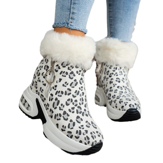 Damen Sneaker-Stiefel mit weichem Kunstfellkragen und trendigem Reißverschluss EB