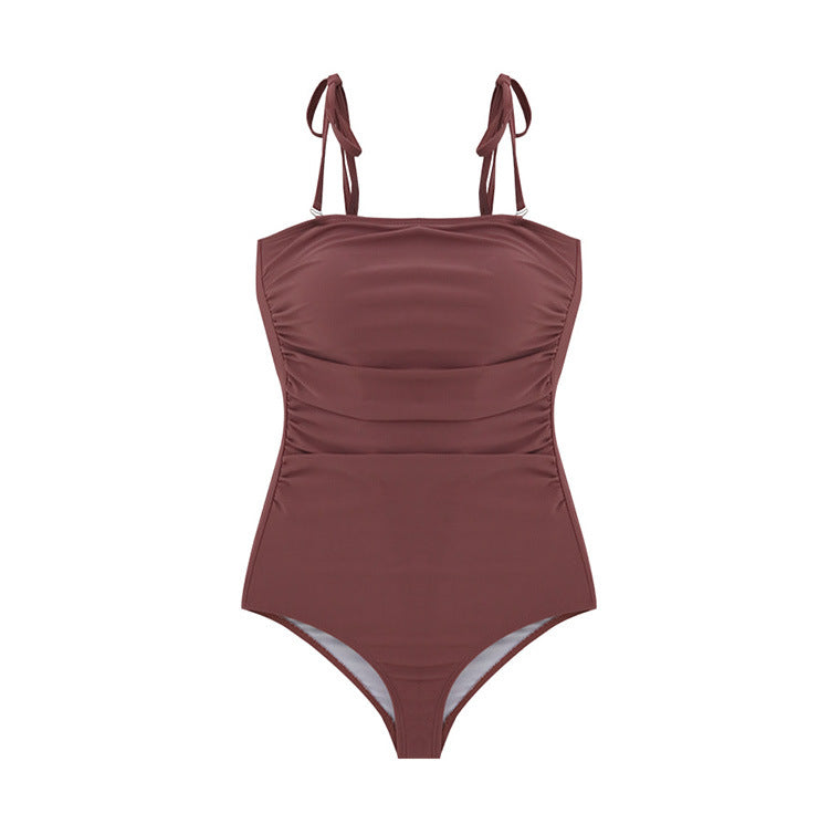 Damen Einteiler Badeanzug mit verstellbaren Trägern und eleganter Raffung EB