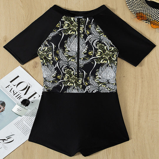 Damen sportlicher Badeanzug mit elegantem Floral-Design EB