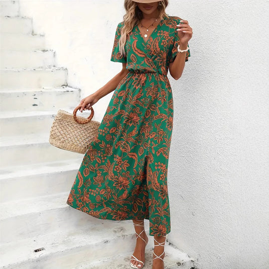 Damen Elegantes Maxikleid mit floralem Print und Taillierung EB