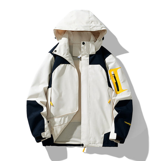 Herren winddichte Softshell-Outdoorjacke mit verstellbarer Kapuze, verschließbarer Ärmeltasche und atmungsaktiver Membran EB