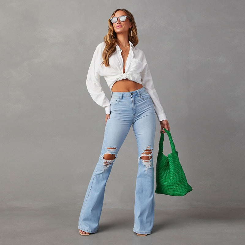 Damen Flared Jeans mit hohen Rissen und hohem Bund EB