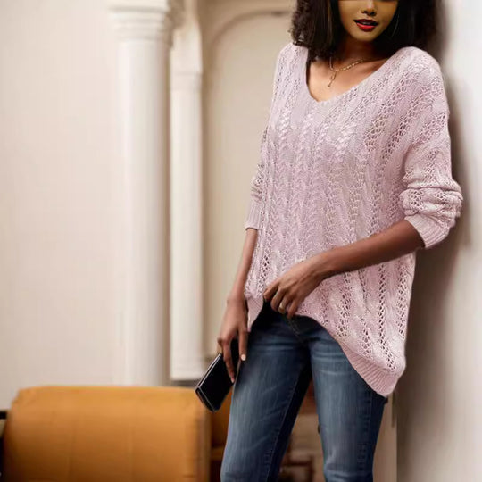 Damen luftiger Strickpullover mit Rippstruktur und asymmetrischem Saum EB