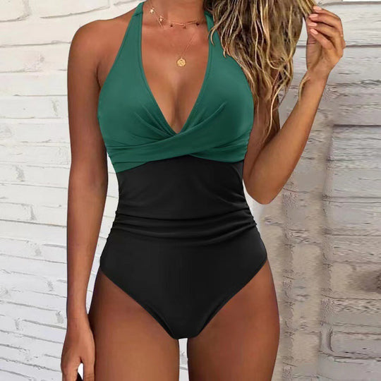 Damen Badeanzug mit raffiniertem Wickel-Design und floralem Muster EB