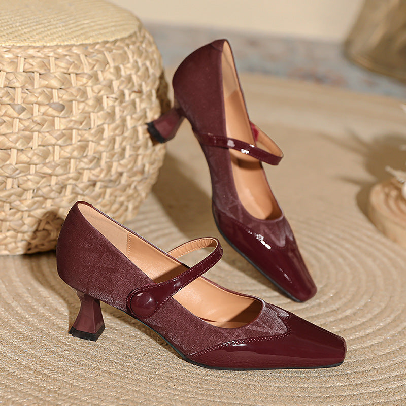 Damen elegante Mary Jane Pumps mit komfortablem Blockabsatz und verstellbarem Riemen EB