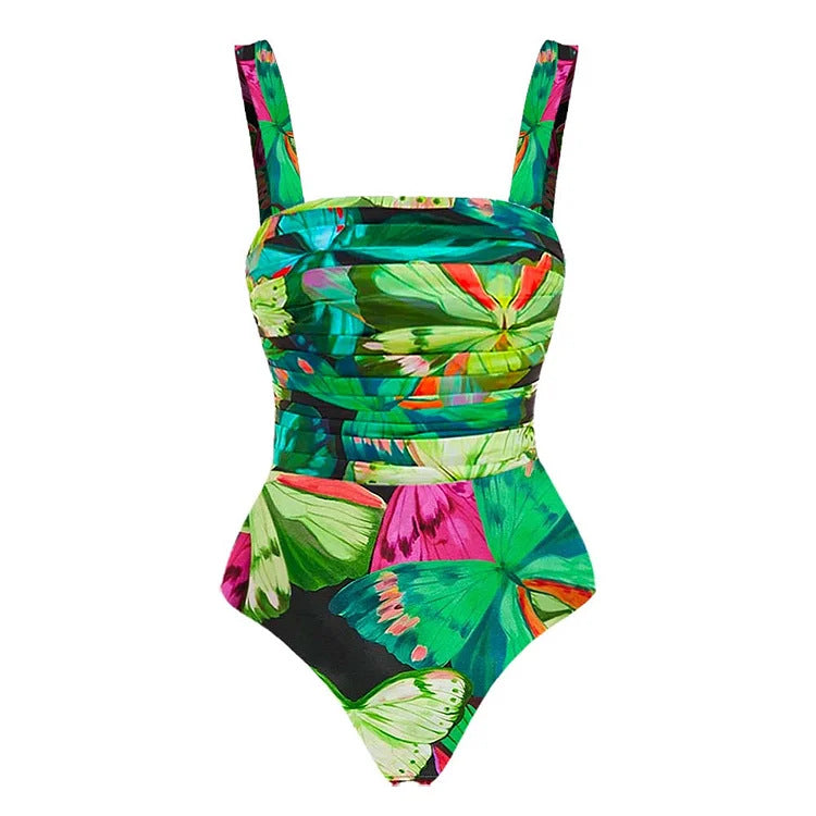Damen Floral Druck Einteiler-Badeanzug EB