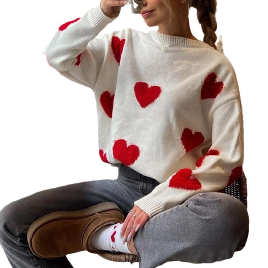 Damen Bequemer Sweater mit Herzmuster EB