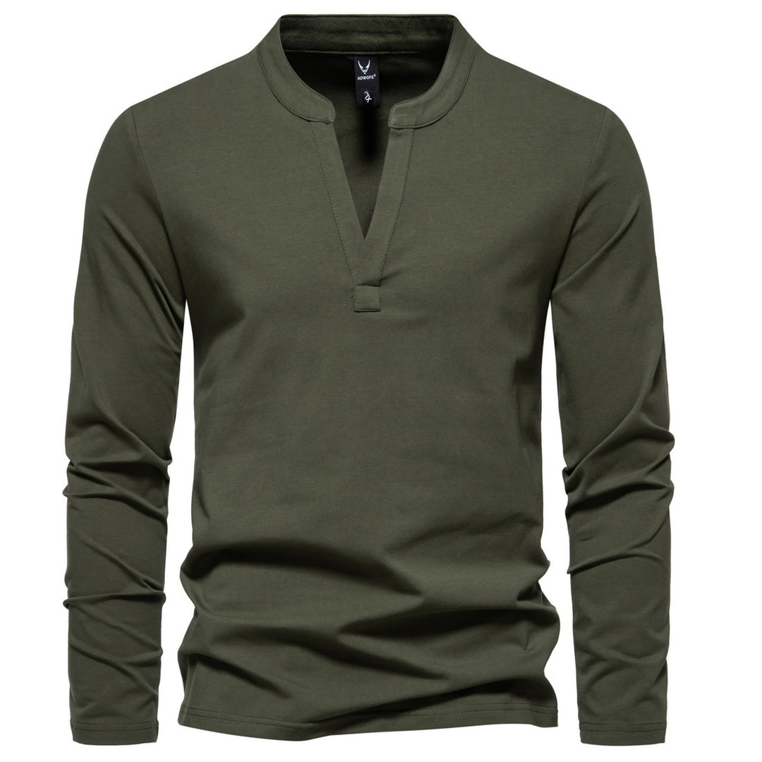 Herren nan langärmeliges Henleyshirt mit Stehkragen, tiefer V-Öffnung und schmaler Passform EB