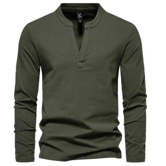 Herren nan langärmeliges Henleyshirt mit Stehkragen, tiefer V-Öffnung und schmaler Passform EB