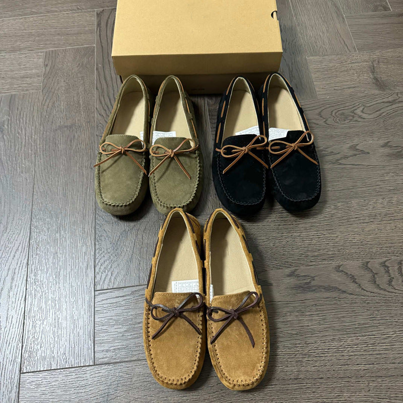 Damen Mokassin-Schuhe aus hochwertigem Wildleder mit eleganter Schnürung EB