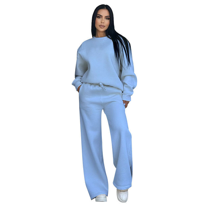 Damen nan Lounge-Set mit Oversize-Rundhalsausschnitt und hochgeschnittener Jogginghose mit weitem Bein EB
