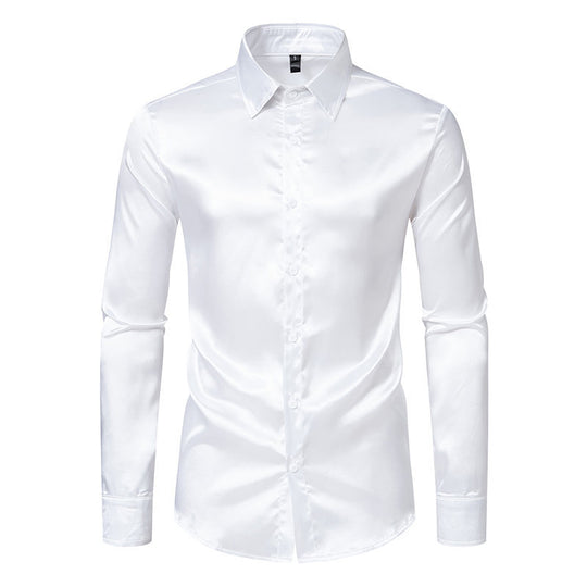 Herren Langarmhemd aus schimmerndem Satin mit eleganter Knopfleiste EB