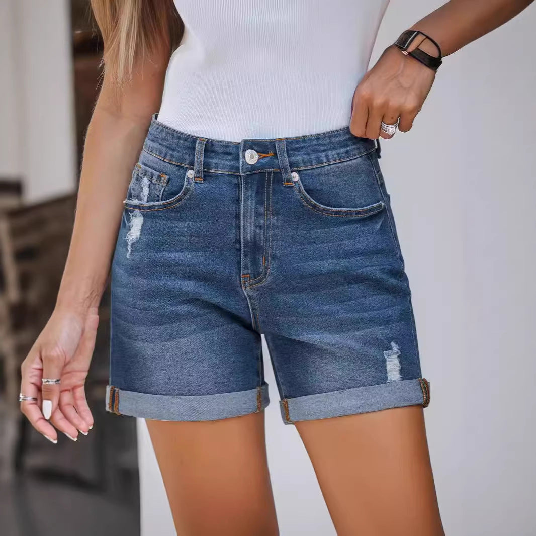 Damen Denim-Shorts im lässigen Stil mit modischen Rissdetails EB