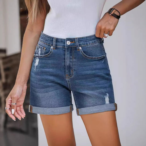 Damen Denim-Shorts im lässigen Stil mit modischen Rissdetails EB