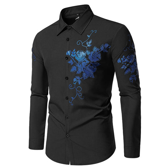Herren Langarmhemd mit floralen Stickereien EB