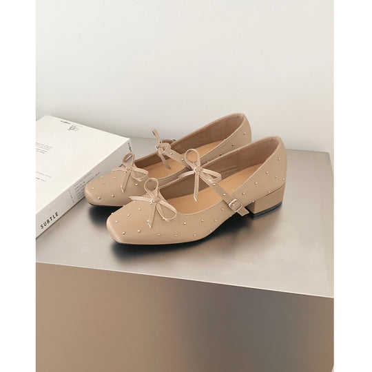 Damen Ballerinas mit dekorativen Schleifen und Strass-Applikationen EB