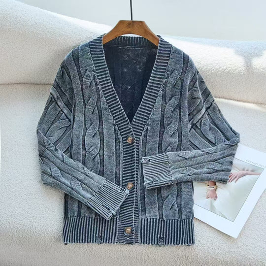 Damen offene Strickjacke mit Zopfmuster und zeitlosem Design EB