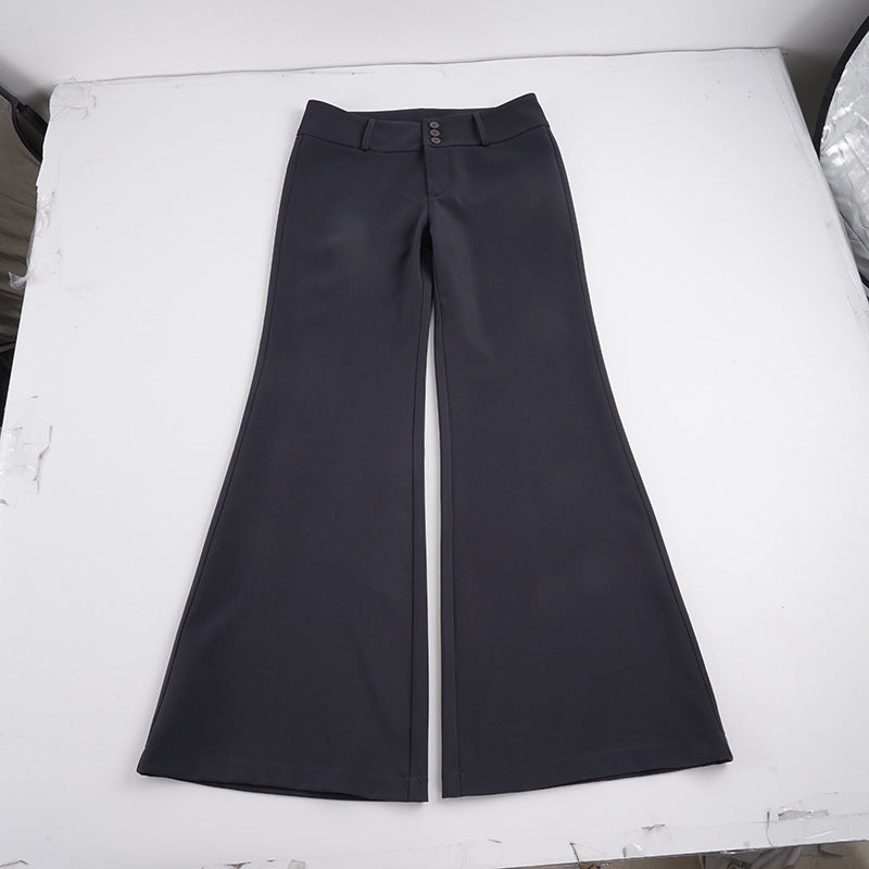 Damen nan hochtaillierte Schlaghose mit weitem Glockenbein und dekorativer Knopfleiste EB