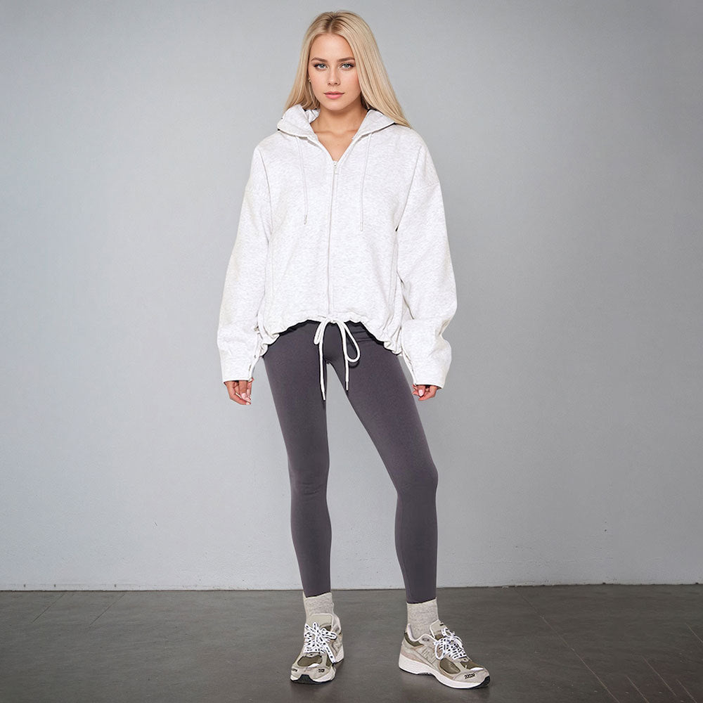 Damen oversized Kapuzenjacke mit Reißverschluss, Tunnelzug-Saum und Kängurutaschen Eichborn Berlin