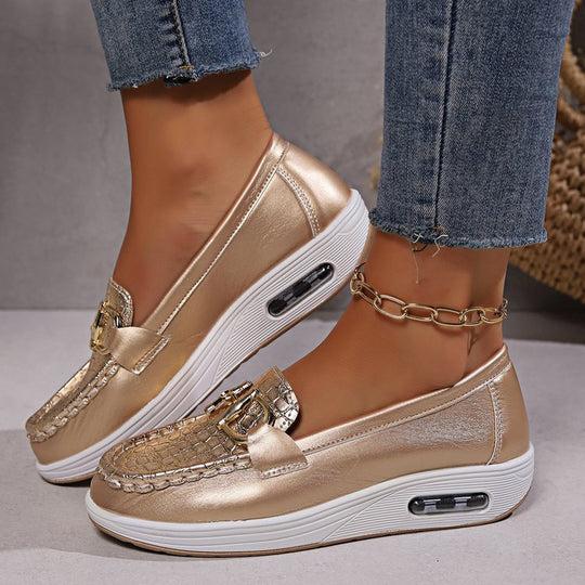 Damen  modische Plateau Loafer mit gepolstertem Luftkissenfußbett und Krokoprägung EB