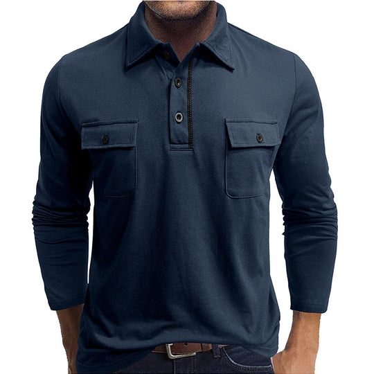 EB | Poloshirts Baumwollmischung Reguläre Passform Lange Ärmel Klappentaschen