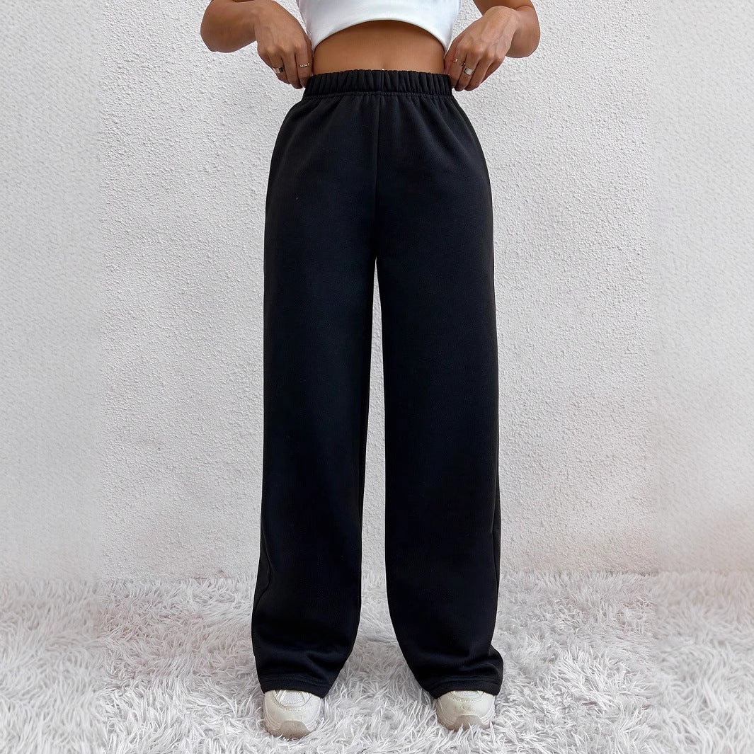 Damen nan weite Loungehose aus French Terry mit hohem Komfortbund, seitlichen Eingrifftaschen und fließendem Bein EB