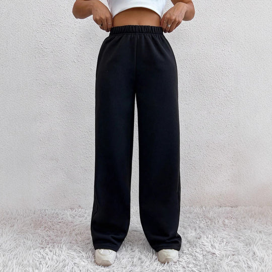 Damen nan weite Loungehose aus French Terry mit hohem Komfortbund, seitlichen Eingrifftaschen und fließendem Bein EB