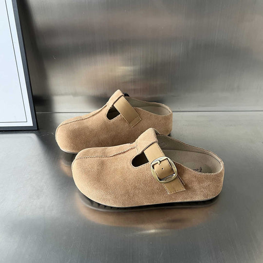 Damen Komfortable Clogs mit elegantem Schnallenverschluss aus feinem Wildleder EB